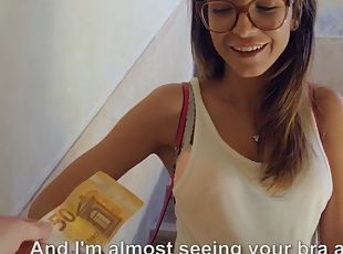 Big tit nerdy babe into riding a big cock in public