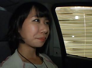 Asian couple car fucking in a van in a parking lot