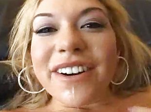 She gives two blowjobs and gets cumshot facial