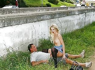 Cute Voyeur Blonde Sucks Cock and Gets Fucked In Public Places