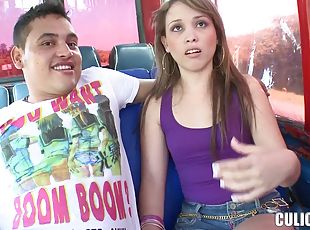 Smoking hot chick Laura fucks some guy in the bus