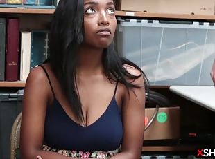 Busty ebony teen suspected and fucked by a mall cop