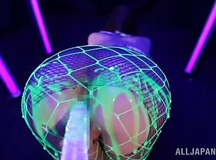 Beautiful Japanese Ria Horisaki Gets Toyed and Oiled Under Black Light