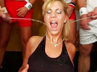 Gangbang experience for a sweet blonde with a very pretty face