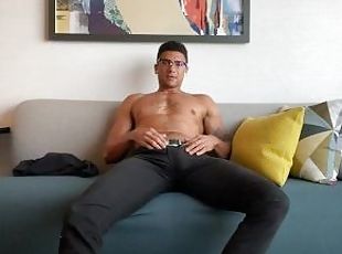 Uncut Stud With Glasses Strokes Solo in Hotel Til Huge Load