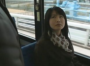 asiatisk, hårete, orgasme, offentlig, pussy, hardcore, japansk, par, fingret, buss