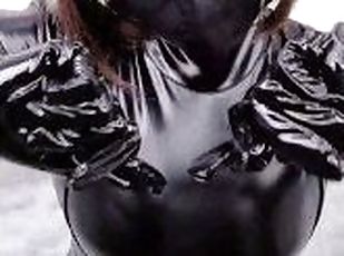 NANA Woman in shiny and tight leather clothes masturbating to orgasm