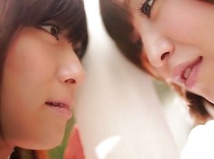 Gorgeous Japanese AV models get naked and lick some wet pussy