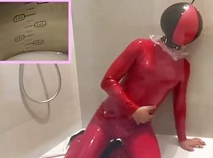 extremo, masturbação, anal, brinquedo, ejaculação, fetiche, latex, sozinho, leite, máscara