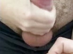 Alpha roommate loves jerking his big cock while squeezing my fag balls