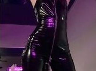 Shiny catsuit tease