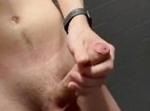 Big Dicked Jock Jerking Off And Cumming In Public Washroom