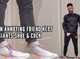 Shrunken annoying friend kept safe in giants shoe & cock