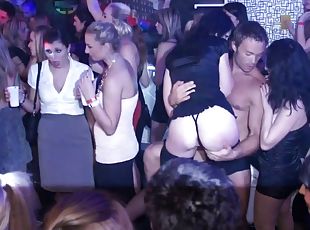 Provocative pornstars turn a club party into a full swing orgy