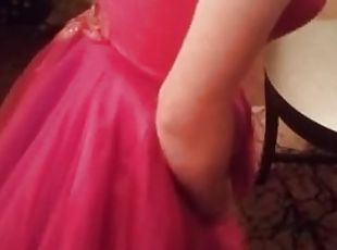 Cute short pink prom dress gets cum