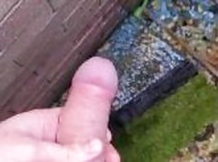 Pissing outdoors, desperate big cock