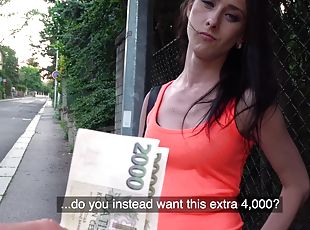 Slim model Lola Black takes money to suck a massive white dick