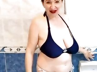 Hot milf MariaOld showers huge natural tits in bikini and nude