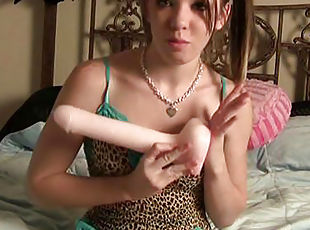 Cute teen with a big dildo