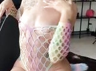 Bitch In Fishnet Pulls Her Nipples