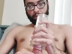 Huge cock's First time using clear Fleshlight cumming insanely fast and hard
