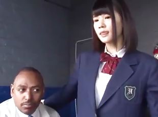 Jap teen girls love black penis in a garage