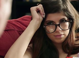 A cute, nerdy girl with glasses gets fucked in the library