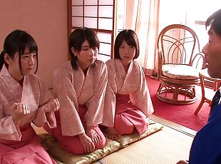 Buxom Japanese pornstars enjoying a spicy groupsex shoot