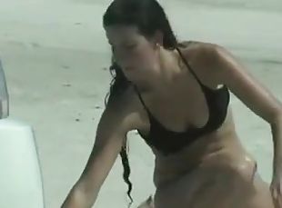 di-luar, amateur, pantai, ditangkap, bikini