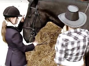 Lesbian Babes Have Fun Eating One Another Out In The Stable