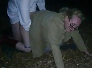 Nerdy amateur blonde wearing glasses gets fucked doggystyle