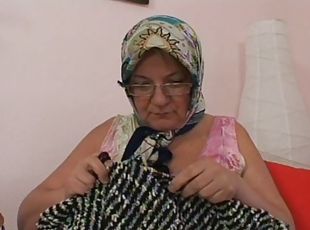 Granny masturbates at teen neighbour fucking with her man