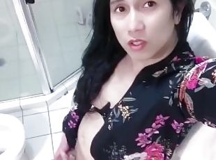 solo trans anairb pee and masturbate and cum in the hotel toilet