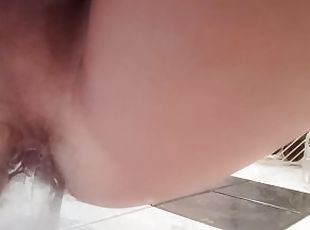 Anal experiments. Huge anal dildo and masturbation in the bathroom