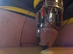 Estim cum milking with electro chastity device