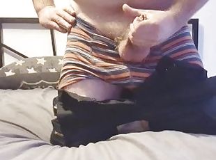 Chubby guy after work with oily hands, fake pussy fuck and cumshot