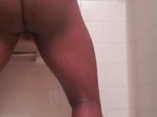 Ebony male with bbc humping the shower wall