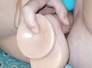 Chubby Readhead cums on big 9" dildo