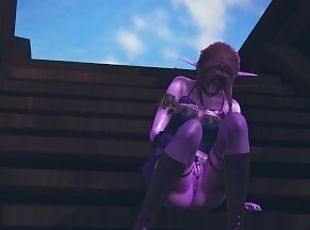 Purple elf masturbates her pussy on the deck of a ship
