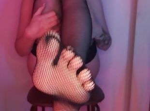 BLOWJOB AND FOOTJOB IN FISHNET STOCKINGS