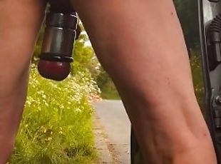 Barefoot piss in road