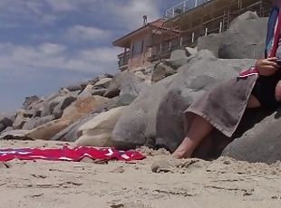 RISKY Public Beach Cock Flashing a Micro BIKINI BABE!