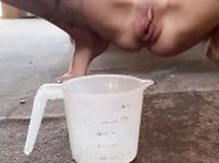 Petite Blonde Pees in Cup