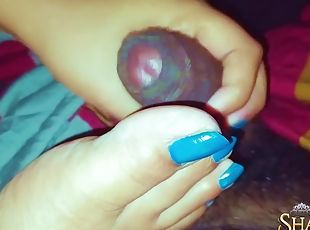 Blue Toenails Footjob Cum On Feet