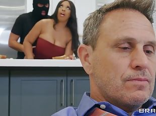 Masked guy Keiran Lee banged black chubby MILF with big tits