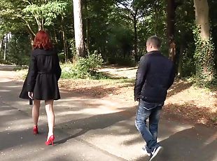 MMF threesome with a redhead Alex Harper wearing high heels