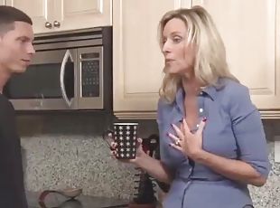 Stepson fucked blonde stepmom in the kitchen