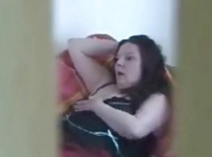 My bbw wife takes a masturbation break in her bedoom with the door wide open.