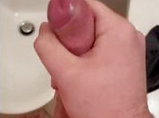 My uncut cock explode while Im jerking in my friends bathroom