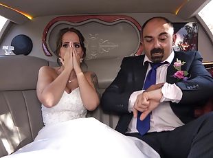 Busty bride Jennifer Mendez gets ass fucked in back of the limo